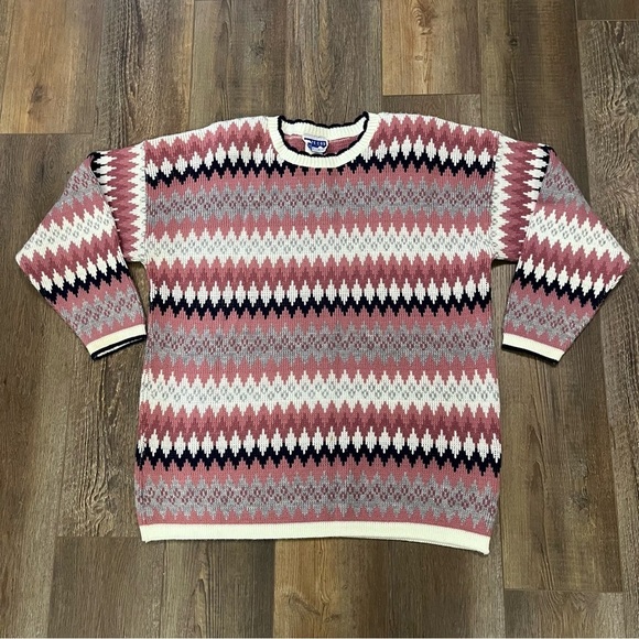 Vtg CAPE COD Sportswear TOWN‎ & COUNTRY Fair Isle Sweater Womens 18W Pink Gray - Picture 9 of 12